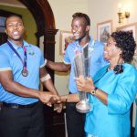 Image: Darren Sammy and Johnson Charles with Governor General Dame Pearlette Louisy